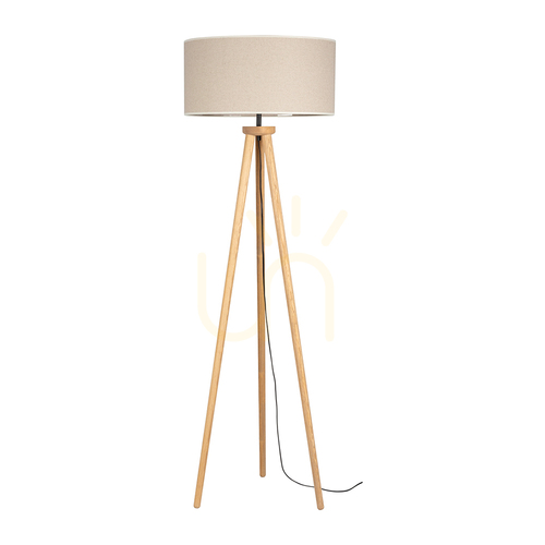 Skontrolujte Stojaca lampa Emmo, 1xE27, Max. 60 W, morená borovica/čierne PVC/béžová