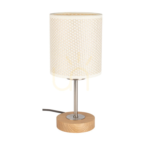 Skontrolujte Stolná lampa Benita 1xE27 Max. 25 W, olejovaný dub / matný nikl / krémovo-strieborná, Ø 13 cm