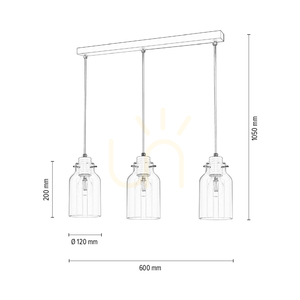 Závesné svietidlo Alessandro, 3xE27, 60 W, biely kov / priehľadný PVC kábel / priehľadný sklenený tienidlo, 60 cm small 2