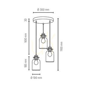 Závesné svietidlo Alessandro, 3xE27, Max. 60 W, olejovaný dub / čierny kov / priehľadný PVC kábel / priehľadný sklenený tienidlo, Ø 30 cm small 4