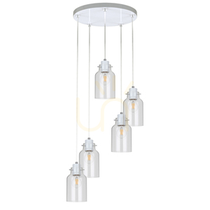 Závesné svietidlo Alessandro, 5xE27, Max. 60 W, biely kov / priehľadný PVC kábel / priehľadný sklenený tienidlo, Ø 35 cm small 0