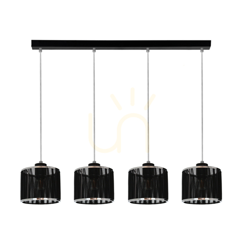 Skontrolujte Závesné svietidlo Anina 4xE14 Max. 25 W, čierny kov / priehľadné PVC / čierno-chrómový tienidlo, 80 cm