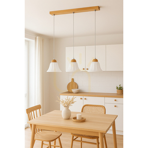 Závesné svietidlo Anna 3xE27 Max. 60 W, olejovaný dub / priehľadný PVC kábel / biele sklenené tienidlo 53 cm small 1