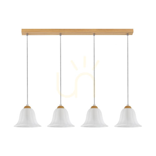 Skontrolujte Závesné svietidlo Anna 4xE27 Max. 60 W, olejovaný dub / priehľadný PVC kábel / biely sklenený tienidlo, 80 cm