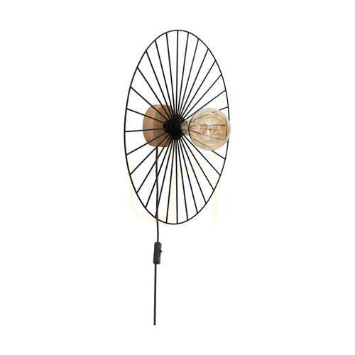 Skontrolujte Nástenná svietidlo Antonella 1xE27 Max. 25 W, olejovaný dub / čierny kov / čierny opletený kábel, Ø 9 cm