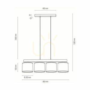 Závesné svietidlo Aprillia 4xE27 Max. 25 W, olejovaný dub / priehľadný PVC kábel / sivý tienidlo 86 cm small 3