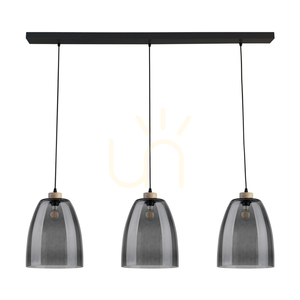 Závesné svietidlo Asmara, 3xE27, Max. 60 W, olejovaný dub / čierny kov / čierny PVC kábel / tienidlo z dymového skla, 125 cm small 0