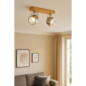 Stropné svietidlo Ball Wood, vrátane 2 ks LED žiaroviek GU10 (max.. 6 W), olejovaný dub/saténový kov, 32 cm small 1