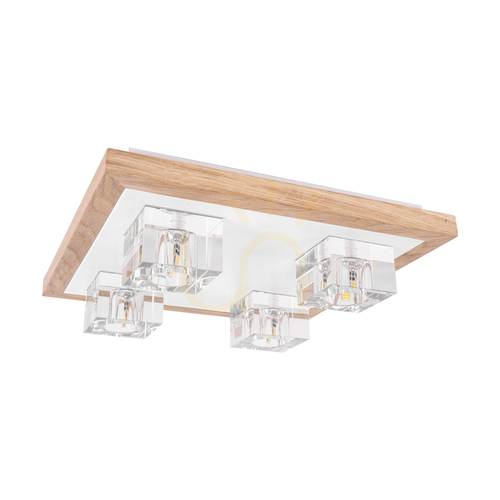 Skontrolujte Stropné svietidlo Berko, vrátane 4xG4, Max. 2,5 W, olejovaný dub / biely kov / priehľadný sklenený tienidlo, 32 cm
