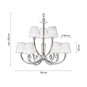 Luster Borgia, 9xE14, Max. 40 W, chrómový kov / červený a čierny tienidlo, Ø 74 cm small 2