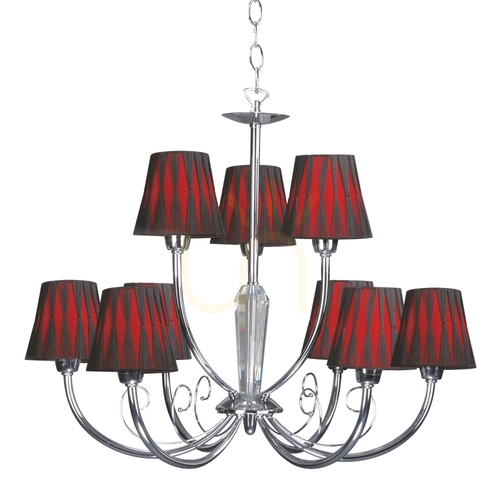 Skontrolujte Luster Borgia, 9xE14, Max. 40 W, chrómový kov / červený a čierny tienidlo, Ø 74 cm