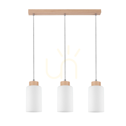 Skontrolujte Závesné svietidlo Bosco, 3xE27, Max. 60 W, breza/priehľadný PVC kábel/biele sklenené tienidlo, 52 cm