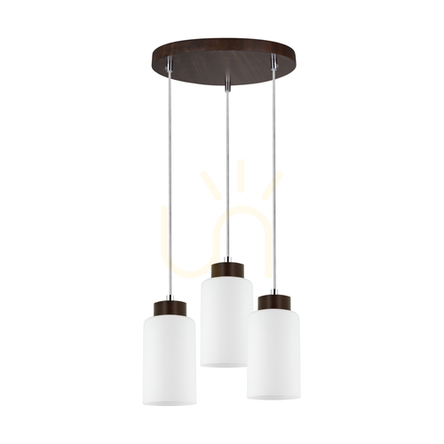 Skontrolujte Závesné svietidlo Bosco, 3xE27, Max. 60 W, bukové a orechové drevo / priehľadný PVC kábel / biele sklenené tienidlo, Ø 30 cm
