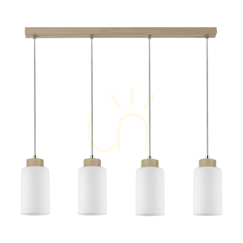 Skontrolujte Závesné svietidlo Bosco, 4xE27, Max. 60 W, breza/priehľadný PVC kábel/biely sklenený tienidlo, 75 cm