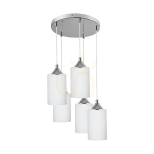 Závesné svietidlo Bosco Mix, 5xE27, Max. 60 W, chrómovaný kov / priehľadný PVC kábel / biele sklenené tienidlo, Ø 40 cm small 0