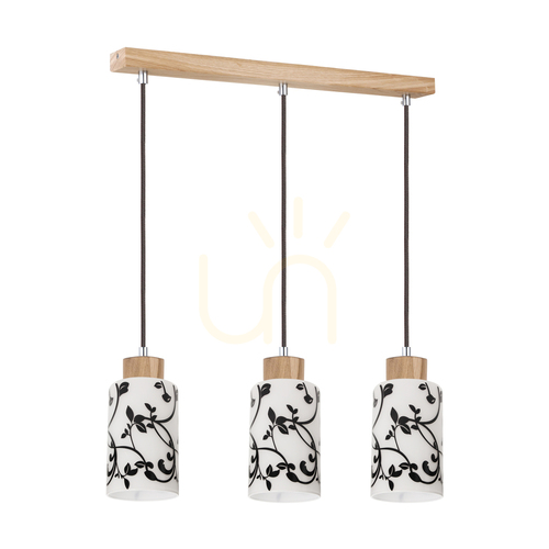 Skontrolujte Závesné svietidlo Bosco, 3xE27, Max. 60 W, olejovaný dub/antracit, opletený kábel/čierna a biela, sklenený tienidlo, 54 cm