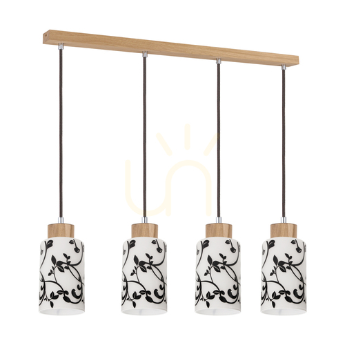 Skontrolujte Závesné svietidlo Bosco, 4xE27, Max. 60 W, olejovaný dub/antracit, opletený kábel/čierna a biela, sklenený tienidlo, 75 cm