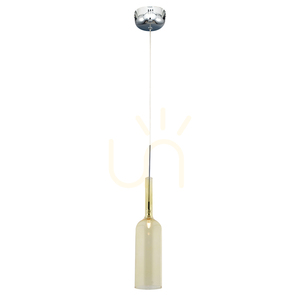 Závesné svietidlo v tvare fľaše, obsahuje 1x LED 3000 K 3 W, chrómovaný kov / priehľadný PVC kábel / žltý sklenený tienidlo Ø 8 cm small 0