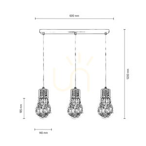 Závesné svietidlo s žiarovkou 3×E27 Max. 60 W, medený kov / priehľadný PVC kábel / priehľadný sklenený tienidlo, 60 cm small 2