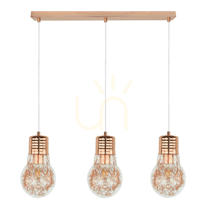Závesné svietidlo s žiarovkou 3×E27 Max. 60 W, medený kov / priehľadný PVC kábel / priehľadný sklenený tienidlo, 60 cm small 0