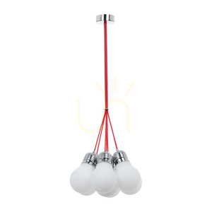 Závesné svietidlo s žiarovkami, 7xE27, Max. 60 W, chrómovaný kov / červený opletený kábel / biely sklenený tienidlo, Ø 45 cm small 0