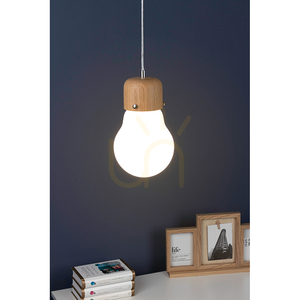 Závesné svietidlo Bulb Wood, 1xE27, Max. 60 W, olejovaný dub / priehľadný PVC kábel / biele sklenené tienidlo, Ø 15 cm small 2