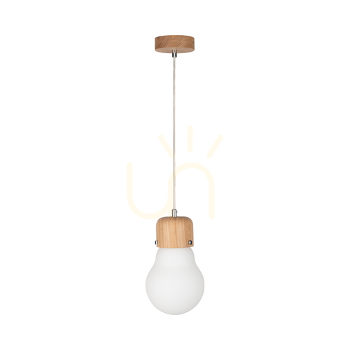 Skontrolujte Závesné svietidlo Bulb Wood, 1xE27, Max. 60 W, olejovaný dub / priehľadný PVC kábel / biele sklenené tienidlo, Ø 15 cm