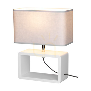Stolná lampa Cadre Quadrat, 1xE27, Max. 25 W, biely buk, opletený kábel/sivý, tienidlo 30 cm small 1