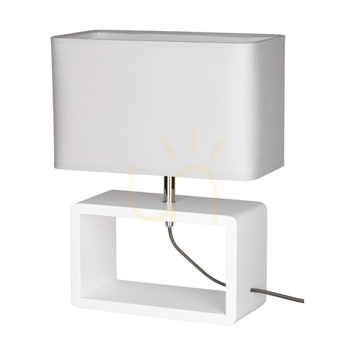 Skontrolujte Stolná lampa Cadre Quadrat, 1xE27, Max. 25 W, biely buk, opletený kábel/sivý, tienidlo 30 cm