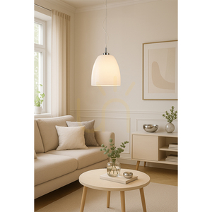 Závesné svietidlo Campana, 1xE27, Max. 60 W, chrómovaný kov / priehľadný PVC kábel / biely sklenený tienidlo, Ø 30 cm small 1