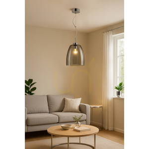 Závesné svietidlo Campana, 1xE27, Max. 60 W, chrómovaný kov / priehľadný PVC kábel / tienidlo z dymového skla, Ø 30 cm small 1
