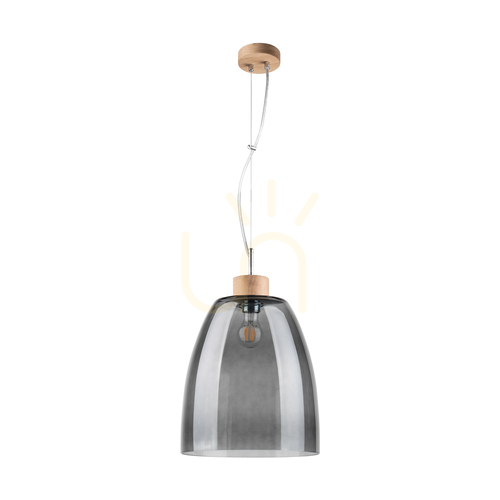 Skontrolujte Závesné svietidlo Campana, 1xE27, Max. 60 W, olejovaný dub / priehľadný PVC kábel / tienidlo z dymového skla, Ø 30 cm