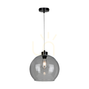 Závesné svietidlo Canberra, 1xE27, Max. 60 W, čierny kov / priehľadný PVC kábel / tienidlo z dymového skla, Ø 30 cm small 1