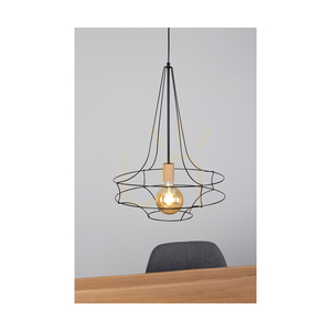 Závesné svietidlo Casa Rina 1xE27 Max. 60 W, olejovaný dub / čierny kov / čierny PVC kábel, Ø 48 cm small 2