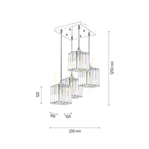 Závesné svietidlo „Casino“, 4xE27, Max. 60 W, chrómovaný kov / priehľadný PVC kábel / priehľadný krištáľový tienidlo, 33 cm small 4