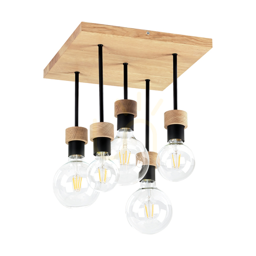 Skontrolujte Stropné svietidlo Chandelle, 5xE27, Max. 40 W, olejovaný dub/čierny kov, 34 cm