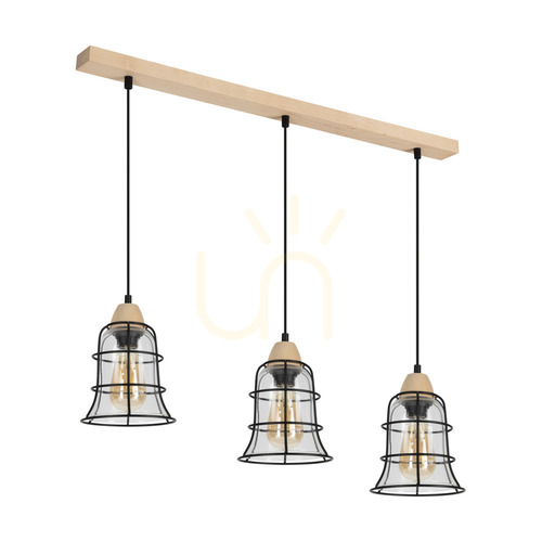 Skontrolujte Závesné svietidlo Chicka, 3xE27, Max. 60 W, breza/čierny kov/čierny PVC kábel/stínidlo z číreho skla, 75 cm
