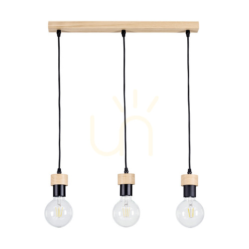 Skontrolujte Závesné svietidlo Clarte Wood, 3xE27, Max. 60 W, olejovaný dub/čierny kov/čierny opletený kábel, 55 cm