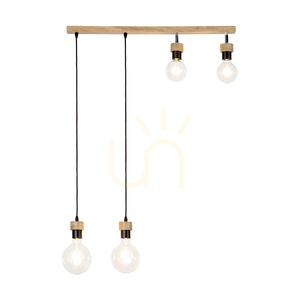 Závesné svietidlo Clarte Wood, 4xE27, max.. 25 W, olejovaný dub / čierny kov / čierny opletený kábel 75 cm small 1