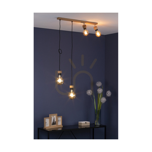 Závesné svietidlo Clarte Wood, 4xE27, max.. 25 W, olejovaný dub / čierny kov / čierny opletený kábel 75 cm small 4