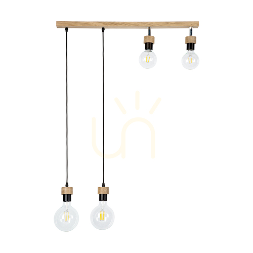 Skontrolujte Závesné svietidlo Clarte Wood, 4xE27, max.. 25 W, olejovaný dub / čierny kov / čierny opletený kábel 75 cm