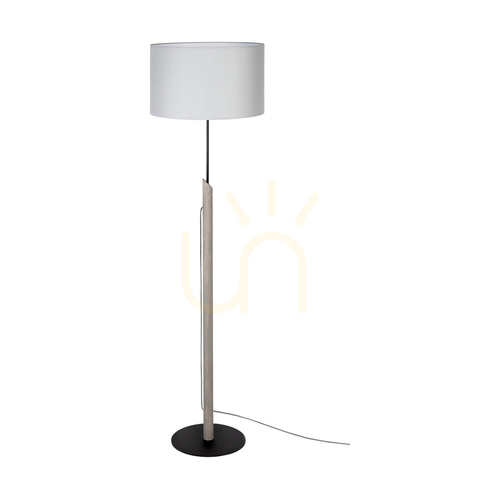 Skontrolujte Stojaca lampa Colette Grey, 1xE27, Max. 60 W, borovica morená na šedo, čierny kov, čierny opletený kábel, šedé tienidlo, Ø 40 cm