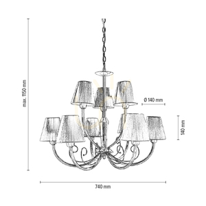 Luster Cubana, 9xE14, Max. 40 W, chrómovaný kov/striebro, tienidlo Ø 74 cm small 2