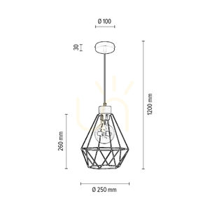 Závesné svietidlo Diament, 1xE27, Max. 60 W, olejovaný dub / čierny kov / čierny PVC kábel / čierny kovový tienidlo, Ø 25 cm small 3
