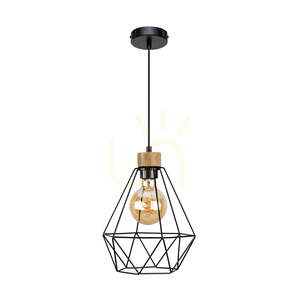 Závesné svietidlo Diament, 1xE27, Max. 60 W, olejovaný dub / čierny kov / čierny PVC kábel / čierny kovový tienidlo, Ø 25 cm small 0