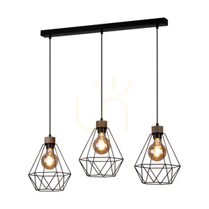 Závesné svietidlo Diament, 3xE27, Max. 60 W, olejovaný dub/čierny kov/čierny PVC kábel/čierny kovový tienidlo, 80 cm small 1