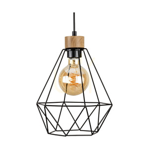 Závesné svietidlo Diament, 3xE27, Max. 60 W, olejovaný dub/čierny kov/čierny PVC kábel/čierny kovový tienidlo, 80 cm small 2