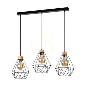 Závesné svietidlo Diament, 3xE27, Max. 60 W, olejovaný dub/čierny kov/čierny PVC kábel/čierny kovový tienidlo, 80 cm small 0