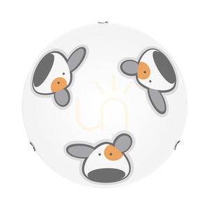 Stropné svietidlo Doggy, 2xE27, max. 60 W, chrómovaný kov/biela, sklenený tienidlo s motívom psíka, Ø 40 cm small 2