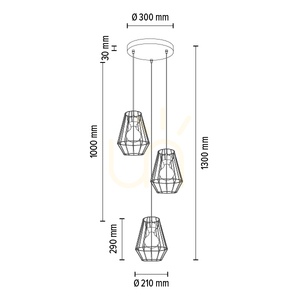Závesné svietidlo Endorfina, 3xE27, Max. 60 W, čierny kov / čierny PVC kábel, Ø 45 cm small 3